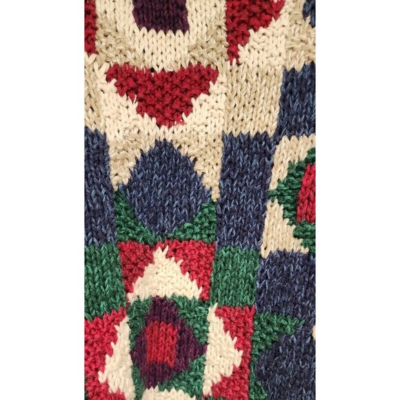 Norm Thompson Mens Cotton Hand-Knitted Sweater Multicolor Patchwork Pattern Sz M - Picture 4 of 9